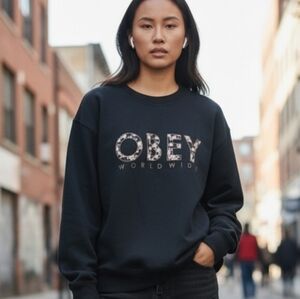 Obey Streetwear Floral Logo Crew Neck Sweater